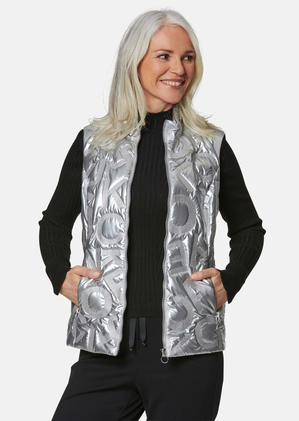 Große Größen Weste mit leichtem Fantasiestepp, Damen, grau, Größe: 22, Polyester/Synthetische Fasern, Happy Size DE Women von GOLDNER