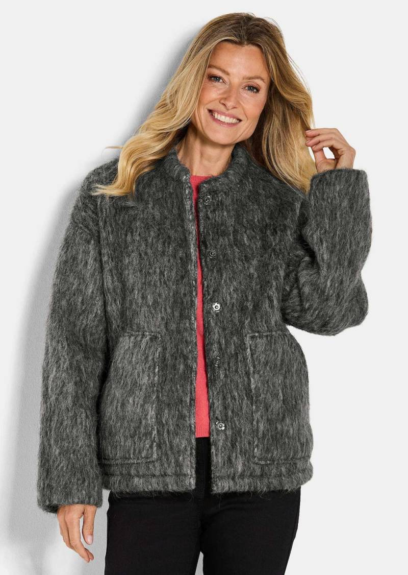 Große Größen Warme Wolljacke in melierter Optik, Damen, grau, Größe: 24, Polyester/Wolle, Happy Size DE Women von GOLDNER