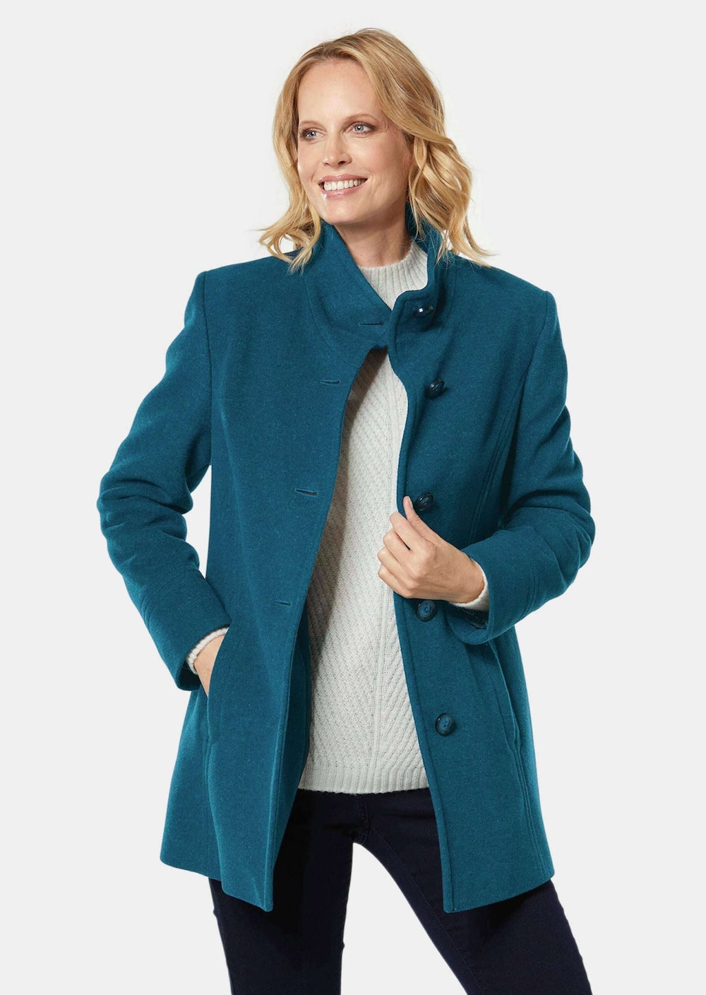 Große Größen Wolljacke mit feinen Details, Damen, türkis, Größe: 25, Polyester/Wolle/Synthetische Fasern, Happy Size DE Women von GOLDNER