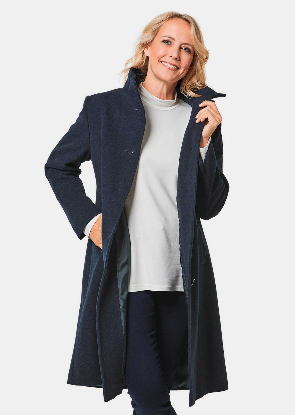 Große Größen Wollmantel mit figurschmeichelnder Nahtführung, Damen, grau, Größe: 48, Polyester/Wolle/Synthetische Fasern, Happy Size DE Women von GOLDNER