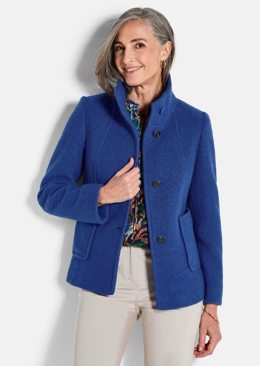 Große Größen Elegante Kurzjacke mit Stehkragen, Damen, blau, Größe: 21, Polyester/Wolle, Happy Size DE Women von GOLDNER