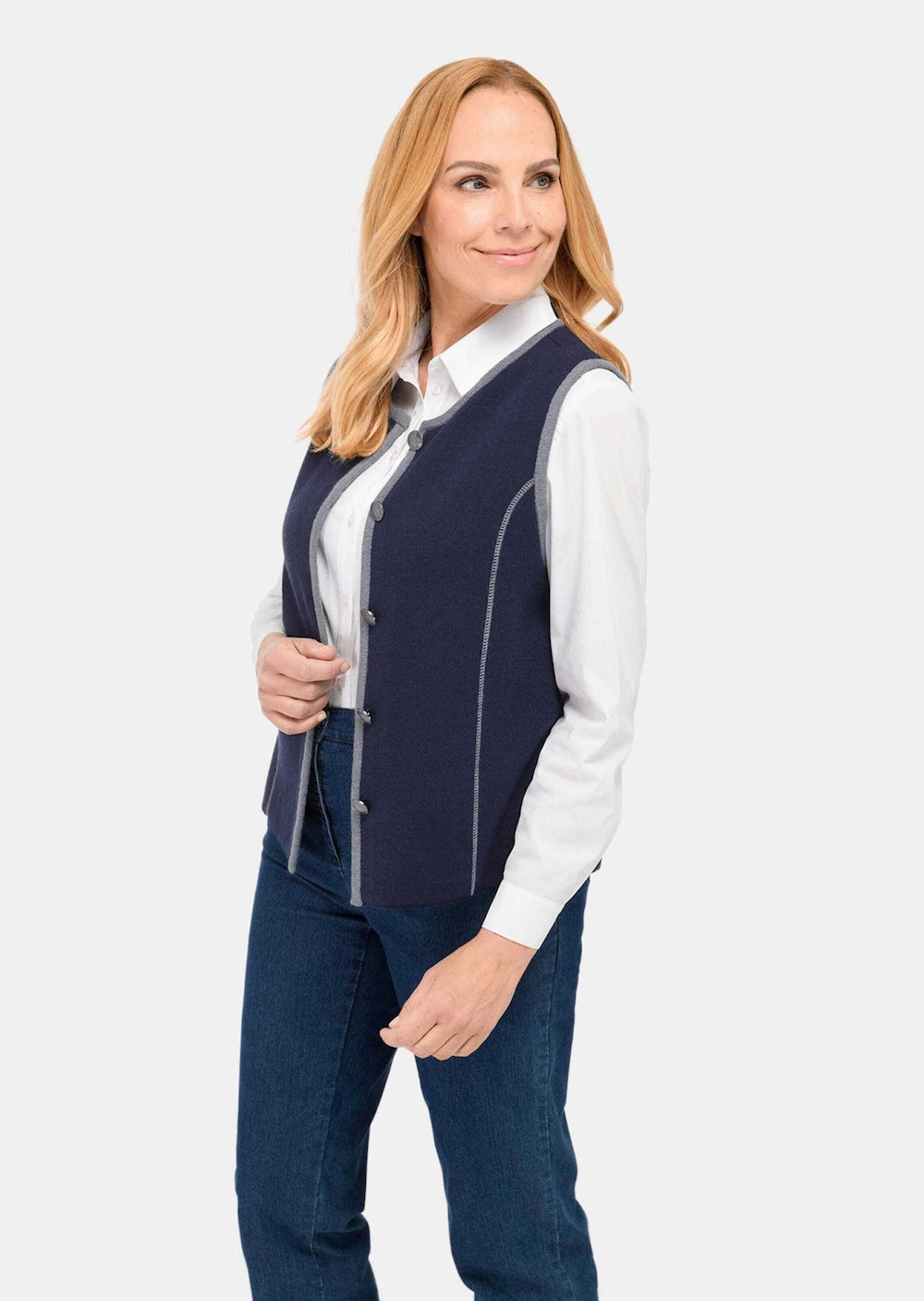 Große Größen Zeitlose Merino-Weste mit Knopfleiste, Damen, grau, Größe: 44, Wolle/Synthetische Fasern, Happy Size DE Women von GOLDNER