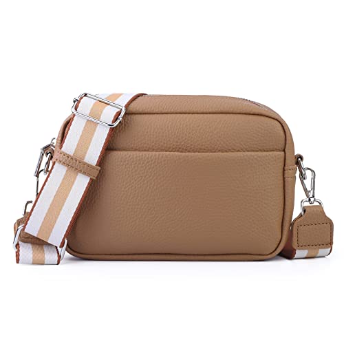 Bauchtasche Gürteltasche Damen, Crossbody Bag Damen Schultertasche, Moderne Taschen mit Breitem Schultergurt, PU Leder Brusttasche Bodybag Damen Umhängetasche, Khaki von GOLDNICE