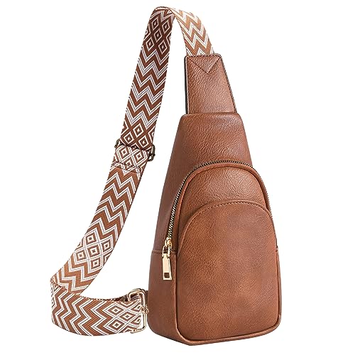 GOLDNICE Sling Tasche für Frauen, Brown Sling Taschen-PU Leder Crossbody Taschen für Frauen, Cross Body Fanny Pack Sling Tasche für Wandern Laufen von GOLDNICE