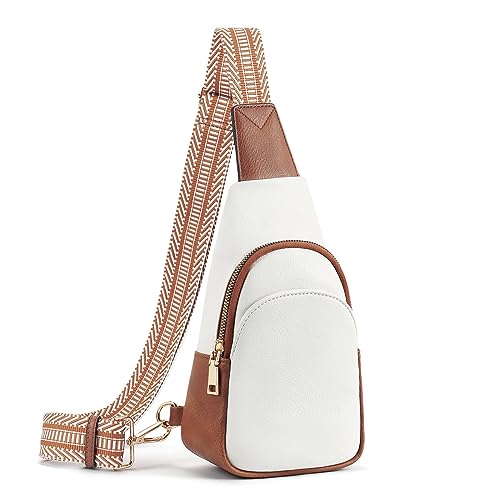 Kleine Schultertasche für Damen, Crossbody, weiß-braunes PU-Leder, trendige Hüfttaschen mit Gitarrengurt, Damen-Fanny-Hüfttaschen, Schlinge, weiß und braun von GOLDNICE