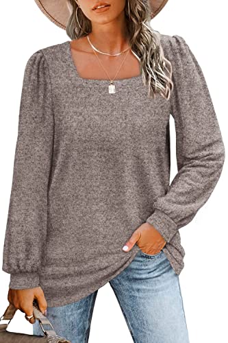 GOLDPK Langarmshirt Damen Pullover Mode Einfarbige Basic T-Shirt Elegant U-Kragen Bluse Lässige Loose Oberteile Khaki L von GOLDPKF