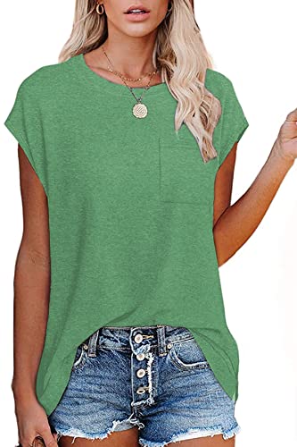 GOLDPKF Damen Tshirt Sommer Mode Womens top elegant t Shirt für Damen Einfache einfarbig Bluse ärmellos Damen Gras-Grün XX-Large von GOLDPKF