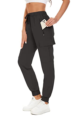 GOLDPKF Hosen Damen Jogginghose Damen Schick Bequeme Hosen Mit Vielen Taschen Luftige Sommerhose Baggy Hose Reithose Damen Arbeitshose Latzhose Leinen Damen Schwarz von GOLDPKF