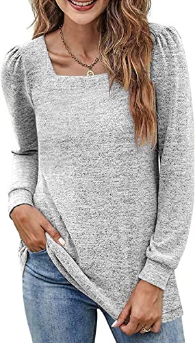 GOLDPKF Langarmshirt Damen Elegant Langarm Tshirt Lange Blusen Damen Sport Shirt U-Neck Pullover Mit Weitem Ausschnitt Dunkelgrau L von GOLDPKF