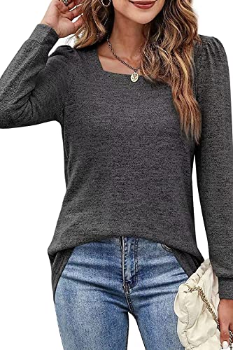 GOLDPKF Damen Tshirts Pullover Frauen Oberteile U-Neck Langarm Loose Top Blusen Sportshirt Kragen Beliebten Pullover Basic Einfarbig Mode Bekleidung Schwarz XXL von GOLDPKF