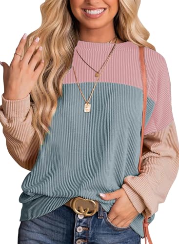 GOLDPKF Damen Langarmshirt Winter Mode Damen Winter Strickpullover Damen Oberteile Elegant Sweater Rosa Blau Top Oberteile Top X-Large von GOLDPKF