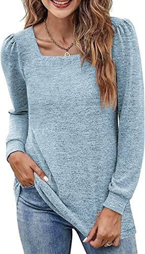 GOLDPKF Damen Pullover Langarmshirt Damen Sport Geripptes Langarmshirt Damen Basic Shirt Damen Langarm Rippshirt Elegante Oberteile Damen Festlich Himmelblau XXL von GOLDPKF