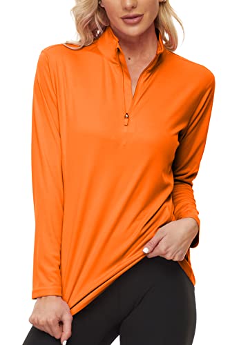 GOLDPKF Damen Sport T Shirt Uv Shirt Damen Mit Reissverschluss Uv-Schutz Kleidung Rash Guard Longsleeve Uv Shirt Damen Langarm Orange Large von GOLDPKF