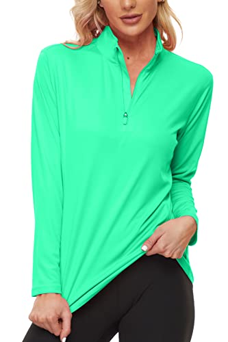 GOLDPKF Uv Shirt Damen Mit Reissverschluss Rollkragen Shirt Sonnenschutz Strand Uv Schutzkleidung uv Shirt Langarm Damen Damensportshirt mädchen Oberteile Grün Small von GOLDPKF