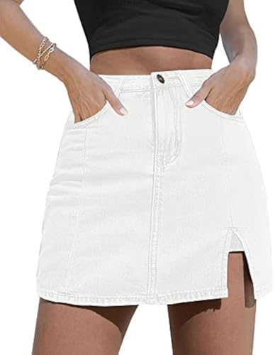 GOLDPKF Hosenrock Damen Jeans Sommerrock Damen Kurz Stretch Jeansrock Damen Knopfleiste Schlauchrock Denim Rock Mit Reissverschluss Kurze Röcke Damen Jeansrock Mädchen Weiß M von GOLDPKF