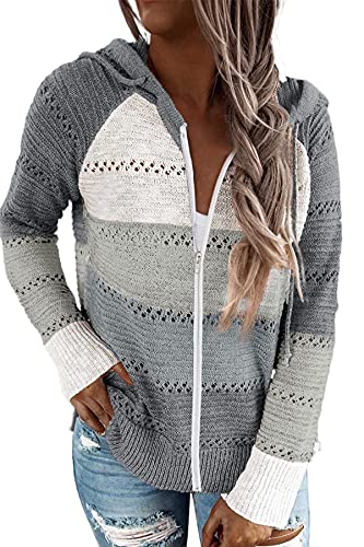 GOLDPKF Jacken Damen Herbstjacke Damen Oversized Hoodie Langarmshirt Damen Hoodies Hohler Pullover Gestreift Farbanpassung Sweatshirt Hoodie Dunkelgrau XL 48-50 von GOLDPKF