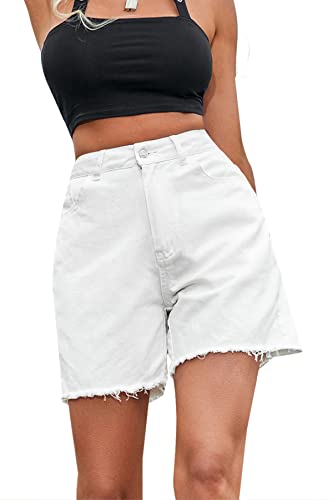 GOLDPKF Jeans Shorts Damen Kurze Hosen Kurze Shorts Mit 4 Taschen Denim Shorts Luftig Bequeme Hose Sport Shorts Frauen Baggy Pants Jeans Shorts Tägliches Tragen Lässig weiß von GOLDPKF