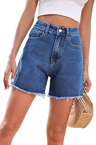 GOLDPKF Kurze Hose Damen Shorts Damen Sommer Jeans Damenshorts FüR Frauen Bequem Jeans Shorts Denim Shorts Elegant Mit Knopfleiste Kurze Hose Damen Locker LäSsig Kurze Hose Dunkelblau von GOLDPKF