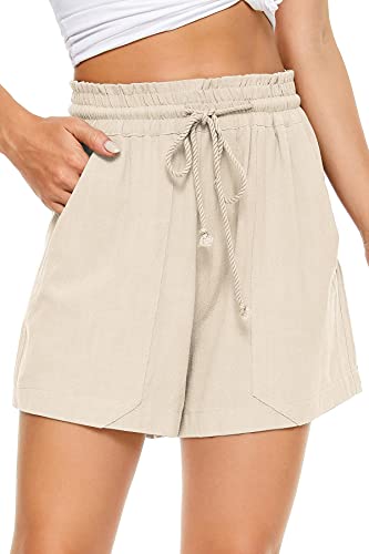 GOLDPKF Kurze Hose Damen Sommer Damen Brache Workout Shorts für Frauen Bequeme Athletik mit Taschen Elastische Taille Bermuda Kordelzug Hose Beige X-Large 44 von GOLDPKF