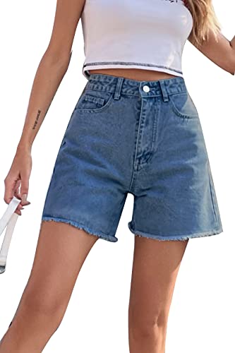 GOLDPKF Mode Jeans Shorts Damen Sommer Kurze Hosen Low Waist Kurze Shorts Mit 4 Taschen Damen Stretch-Jeans Luftig Bequeme Hose Sport Shorts Frauen Baggy Pants Jeans Shorts Hellblau von GOLDPKF