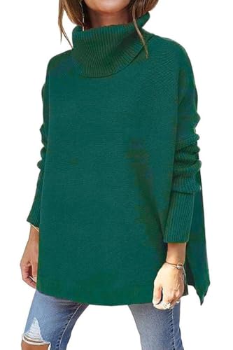 GOLDPKF Pullover Damen Rollkragenpullover Strickpullover Damen Langarm Rollkragen Sweater Grobstrickpullover Oversize Warm Einfarbig Tops Oberteile Dunkelgrün M von GOLDPKF