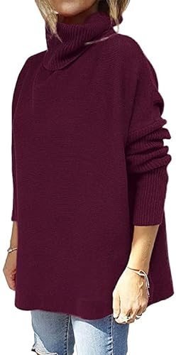 GOLDPKF Pullover Damen Strick Pullover Mit Rollkragen Damen Winter Damen Langarm Warm Casual Damen Rollkragenpullover Damen Weinrot von GOLDPKF