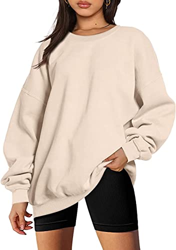 GOLDPKF Sweatshirt Damen Sweatshirt Rundhals Pullover Locker Basic Langarmshirt Dicker Stoff Oversize Winterpullover Sportshirt Lässige Kleidung Damen Tops Beige Klein S von GOLDPKF