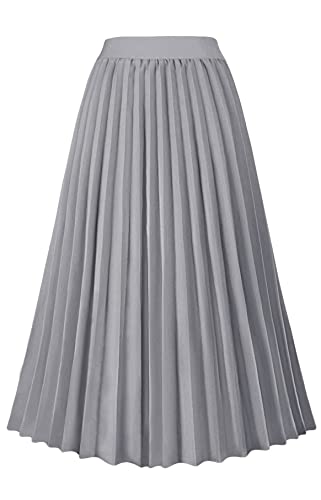 GOLDSTITCH Damen Hohe Taille Faltenrock A Linie Swing Midi Rock, Grau, Groß GOLDSTITCH Damen Hohe Taille Faltenrock A Linie Swing Midi Rock, Grau, Groß von GOLDSTITCH