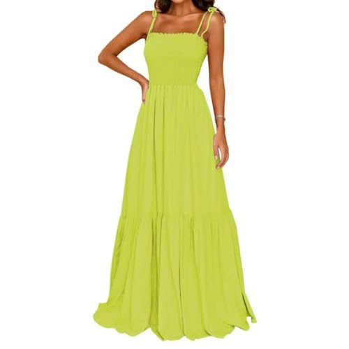 GOLDSTITCH Damen Sommer Boho Spaghettiträger Langes Maxikleid, neon green, X-Groß von GOLDSTITCH