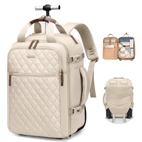 GOLF QUALITY Rollbarer Reiserucksack mit Rollen, Damen Schulrucksack Persönlicher Artikel, Rucksack Herren mit Rädern, Untersitz, Handgepäck,17 Zoll Aprikose von GOLF QUALITY