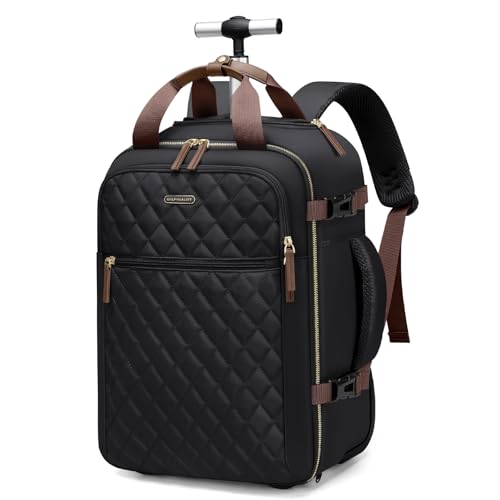 GOLF QUALITY Rollbarer Reiserucksack mit Rollen, Damen Schulrucksack Persönlicher Artikel, Rucksack Herren mit Rädern, Untersitz, Handgepäck,17 Zoll Schwarz von GOLF QUALITY