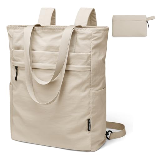 GOLF SUPAGS Foldaway Convertible Rucksack 2 in 1 Casual Tote Schultertasche Nylon Tagesrucksäcke Damen Männer Multifunktions Schule Arbeit Reise, Aprikose von GOLF SUPAGS