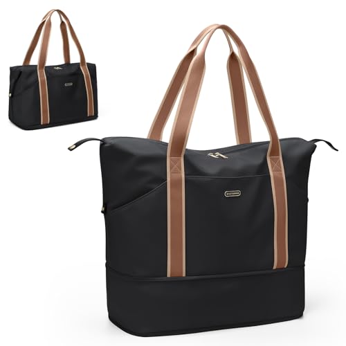 Groß Sporttasche Damen Reisetasche Handgepäck wasserdichte Tragbar Reisetasche, Weekender-Tasche mit Erweiterbarem Platz, für Sport Und Reisen (Schwarz) von GOLF SUPAGS
