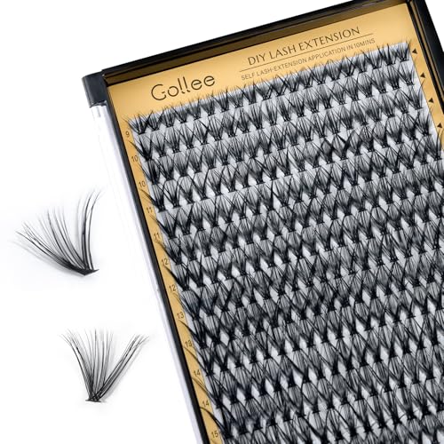 GOLLEE Wimpern Extensions Set Wimpern Cluster DIY Wimpern Extensions Kit Lash Kleber Entferner und Applikatoren für Wimpernverlängerungs-Anfänger C D Curl Weiche Wimpern 8-16MM (Wimpern-40D) von GOLLEE