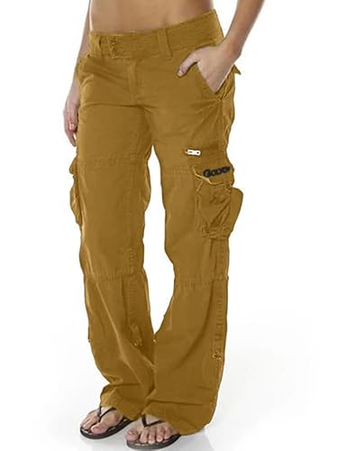 GOLYOY Cargohose Damen Baggy High Waist Techwear Straight Wide Leg Hosen Damen Relaxed Fit Outdoorhose Fashion Casual Streetwear mit Multi Taschen Hip Hop von GOLYOY
