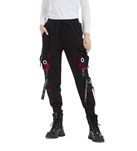 GOLYOY Cargohose Damen Baggy Jogginghose Sporthose Mehrere Taschen Techwear Hose Streetwear Hip Hop Punk Hose High Waist Outdoor Hosen für Damen von GOLYOY