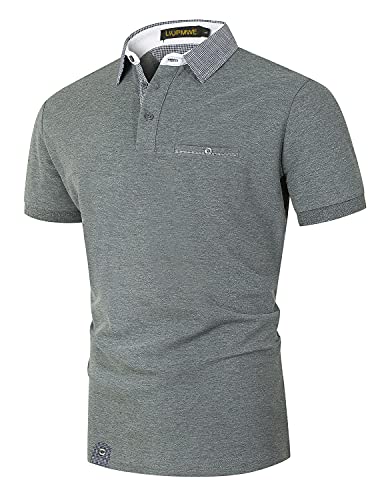 LIUPMWE Poloshirt Herren Kurzarm Golf Poloshirts mit Tasche Gitterstiche Ausschnitt Baumwolle Basic T-Shirt Polohemd Sommer,M,Grau-15 von LIUPMWE