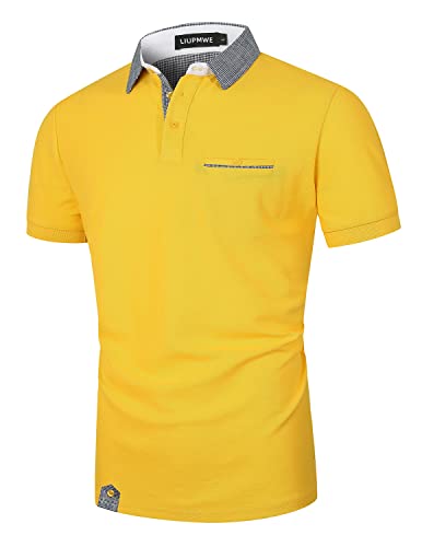 LIUPMWE Polo Shirts Herren Kurzarm Golf Poloshirts mit Tasche Gitterstiche Ausschnitt Baumwolle Basic T-Shirt Polohemd Sommer,Gelb 1,XL von LIUPMWE