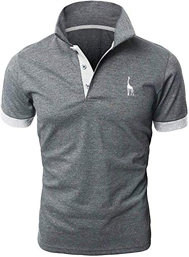 LIUPMWE Poloshirt Herren Kurzarm Baumwolle Einfarbig Basic Golf T-Shirt Giraffe Stickerei Polohemd Sommer,Grau-07,L von LIUPMWE