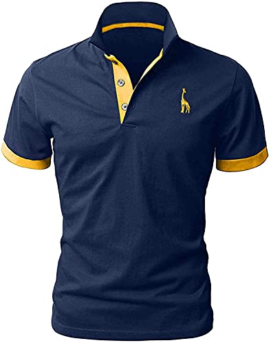 LIUPMWE Poloshirt Herren Kurzarm Baumwolle Einfarbig Basic Golf T-Shirt Giraffe Stickerei Polohemd Sommer,Blau-07,XL von LIUPMWE