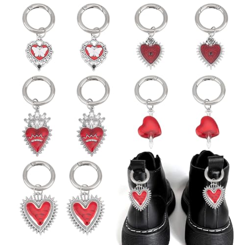 GOMAKERER 10 Stück Gothic Herz Stiefelschuh Charms Mit Feder O Ringen 5 Stile Schuhdekoration Im Punk Stil Emaille Legierung Schuhanhänger Für Stiefel Taschen Geldbörsen Punk Dekor 2 Farben von GOMAKERER