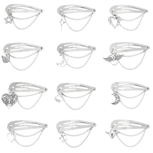 GOMAKERER 12 Stück Haarspangen Mit Kette 12 Stilen Haarspangen Aus Eisen Mit Anhängern Aus Legierung Y2K Haarschmuck Rutschfeste Haarspangen Aus Metall Für Mädchen Und Frauen Haarherstellung GOMAKERER 12 Stück Haarspangen Mit Kette 12 Stilen Haarspangen Aus Eisen Mit Anhängern Aus Legierung Y2K Haarschmuck Rutschfeste Haarspangen Aus Metall Für Mädchen Und Frauen Haarherstellung von GOMAKERER