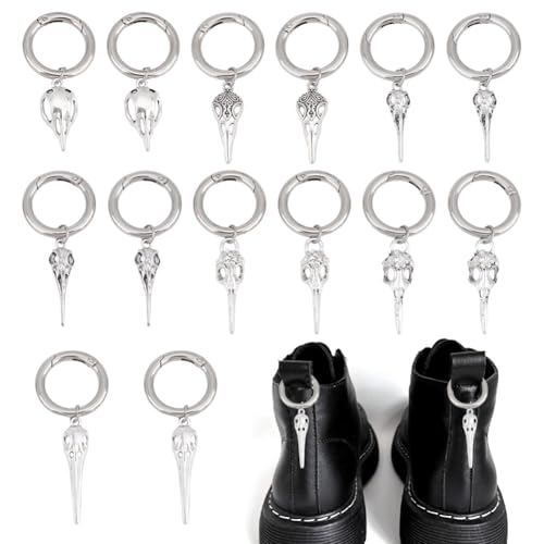 GOMAKERER 14 Stück Schuhanhänger In Form Eines Vogelschädels Mit Feder O Ringen 7 Stile Schuhdekoration Im Punk Stil Schuh Charm Anhänger Aus Legierung Für Stiefel Tasche Geldbörse Gothic Dekor von GOMAKERER