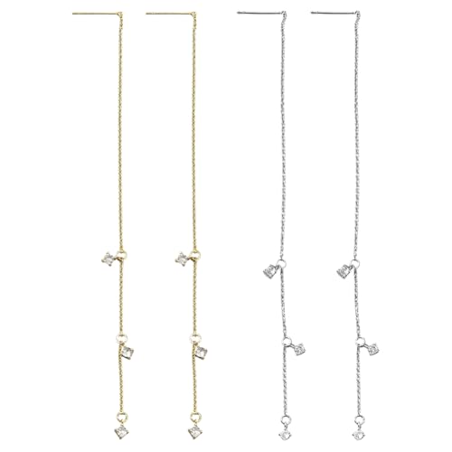 GOMAKERER 2 Paar 2 Farben Kettenohrringe Für Damen, Lange Messing Ohrringe Mit Zirkonia Ohrschmuck Geschenk Modisches Accessoire Für Frauen von GOMAKERER
