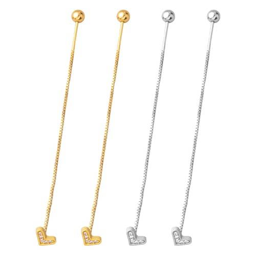 GOMAKERER 2 Paar 2 Farben Kettenohrringe Für Damen, Messing Ohrringe Mit Herz Anhänger Lange Kette Einfädler Ohrringe Ohrschmuck Geschenk Modisches Accessoire Für Frauen von GOMAKERER
