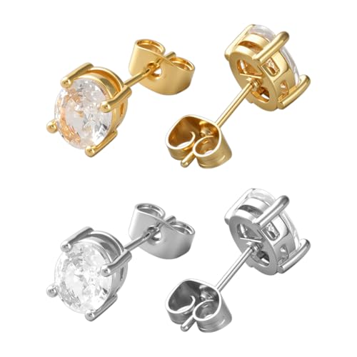 GOMAKERER 2 Paar 2 Farben Kleine Süße Ohrstecker Für Frauen, Ovale Statement Ohrstecker Messing Mikropflaster Klare Zirkonia Ohrstecker Schmuck Geschenk Für Frauen von GOMAKERER