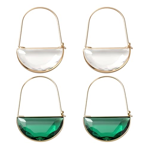 GOMAKERER 2 Paar 2 Farben Kristall Ohrringe Für Damen, Grüne Und Klare Kristallquarz Ohrhänger Vintage Boho Ohrring Modischer Party Schmuck Geschenke Für Frauen von GOMAKERER