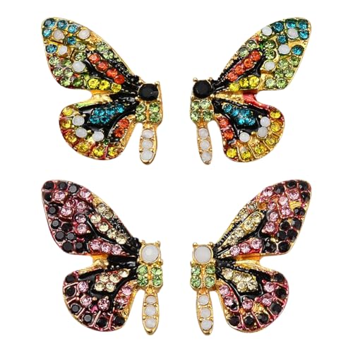 GOMAKERER 2 Paar 2 Farben Schmetterlings Ohrstecker Für Damen, 3D Kristall Feen Schmetterlings Ohrringe Funkelnde Zirkonia Strass Ohrstecker Party Und Abschlussball Modeschmuck Für Frauen von GOMAKERER