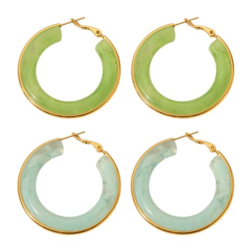 GOMAKERER 2 Paar Creolen Aus Kunstharz Für Damen, 2 Farben Statement Ohrstecker Modische Statement Ohrringe Böhmischer Schmuck Ohrgeschenk Accessoires Für Frauen von GOMAKERER