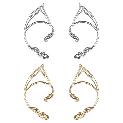 GOMAKERER 2 Paar Elfen Ohrringe, 2 Farben Ohrklemme Aus Knorpel In Verschiedenen Farben Verstellbarer Ohrclip Wickelohrring Kein Piercing Für Frauen von GOMAKERER